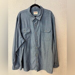 Wrangler Authentics Men Size 2XL Button Down Long Sleeve‎ chambray Shirt